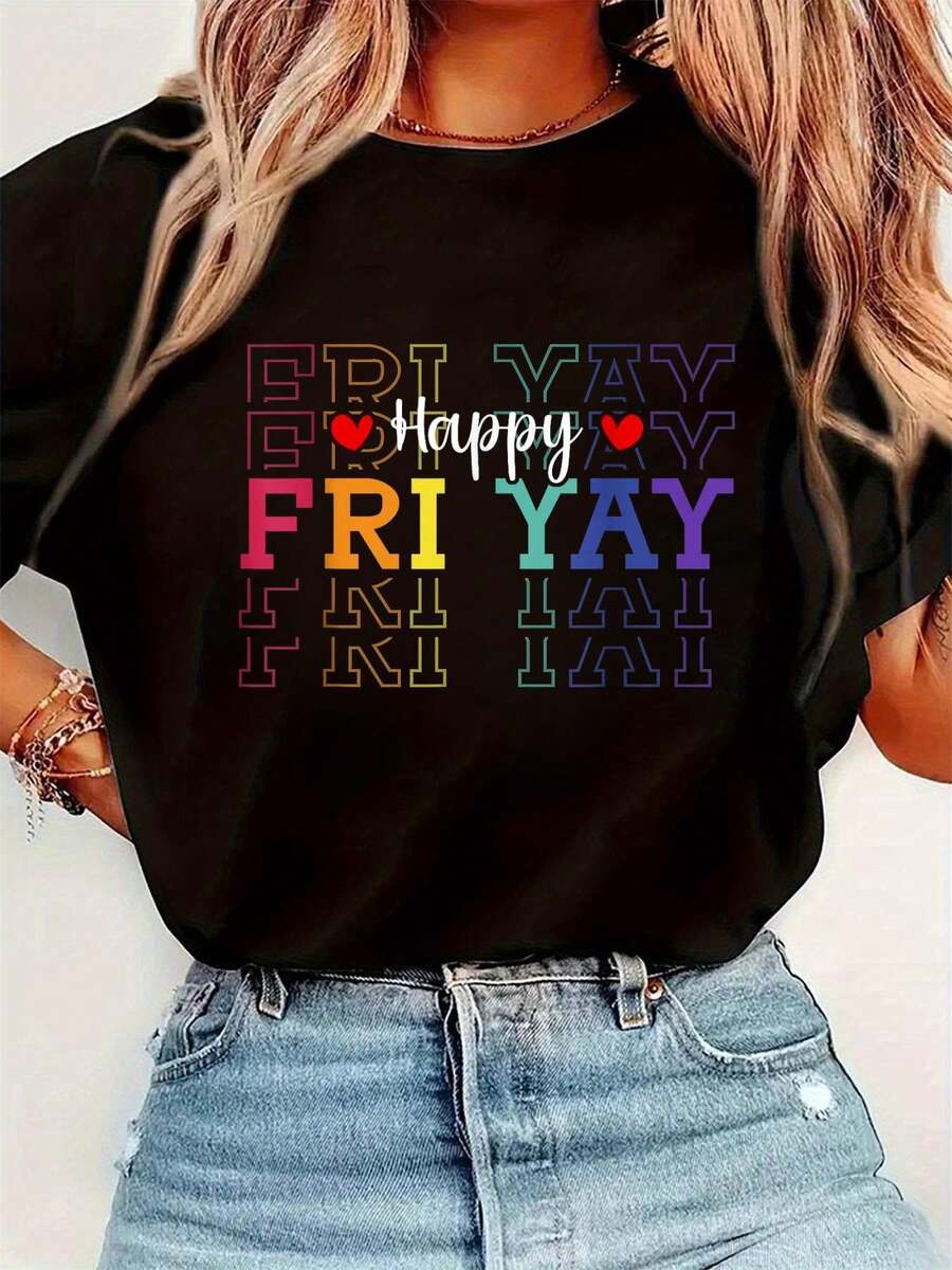 Embroidery Shirt - Funny Friday Lover Graphic Print Round