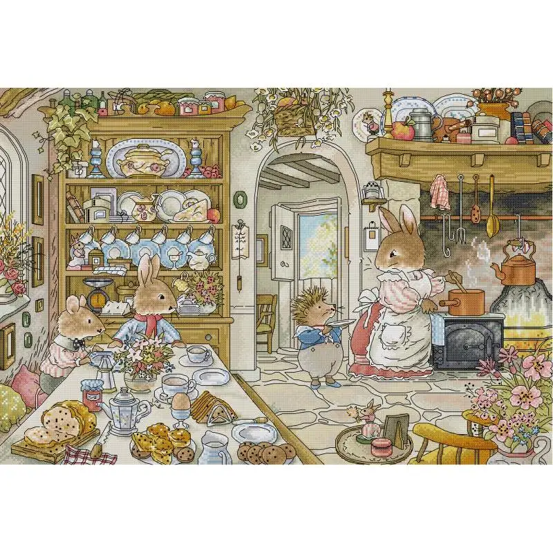 Embroidery X Stitch - Rabbit's Kitchen Cartoon Animal Pattern Cross