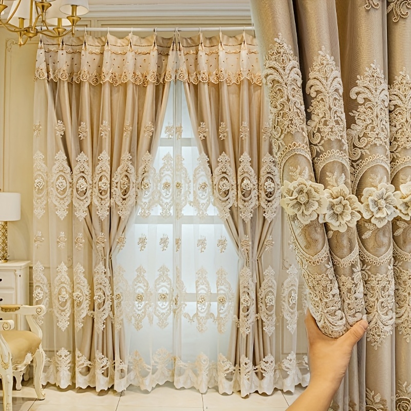 Embroidery Flower - 1pc Luxury Double-layer European Curtains, with