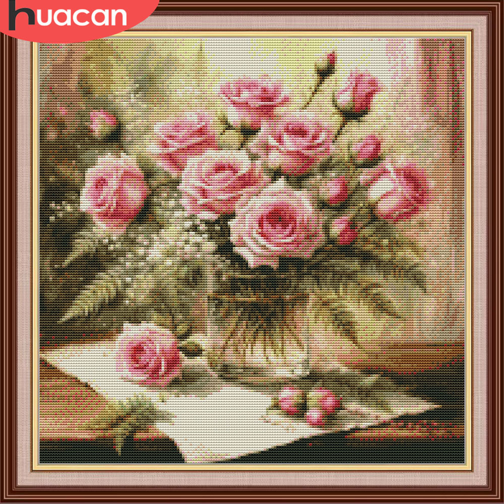 Embroidery X Stitch - HUACAN Cross Stitch Kits Rose Flower
