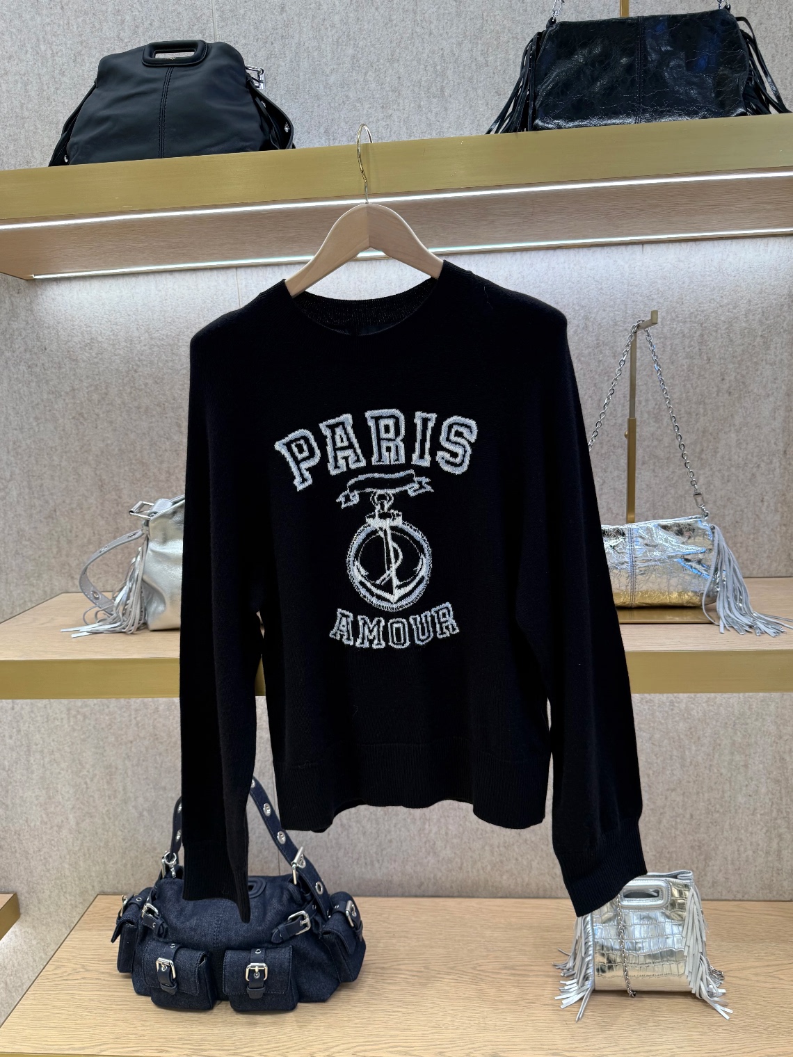 Embroidery Letter M - Deep Blue Long Sve Knitted Sweater