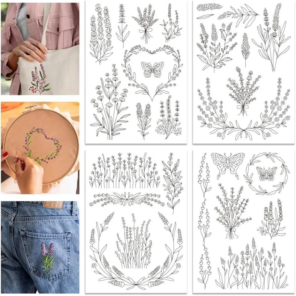 4 Sheets Lavender Flower Butte - Embroidery Cloth recensione e prezzo