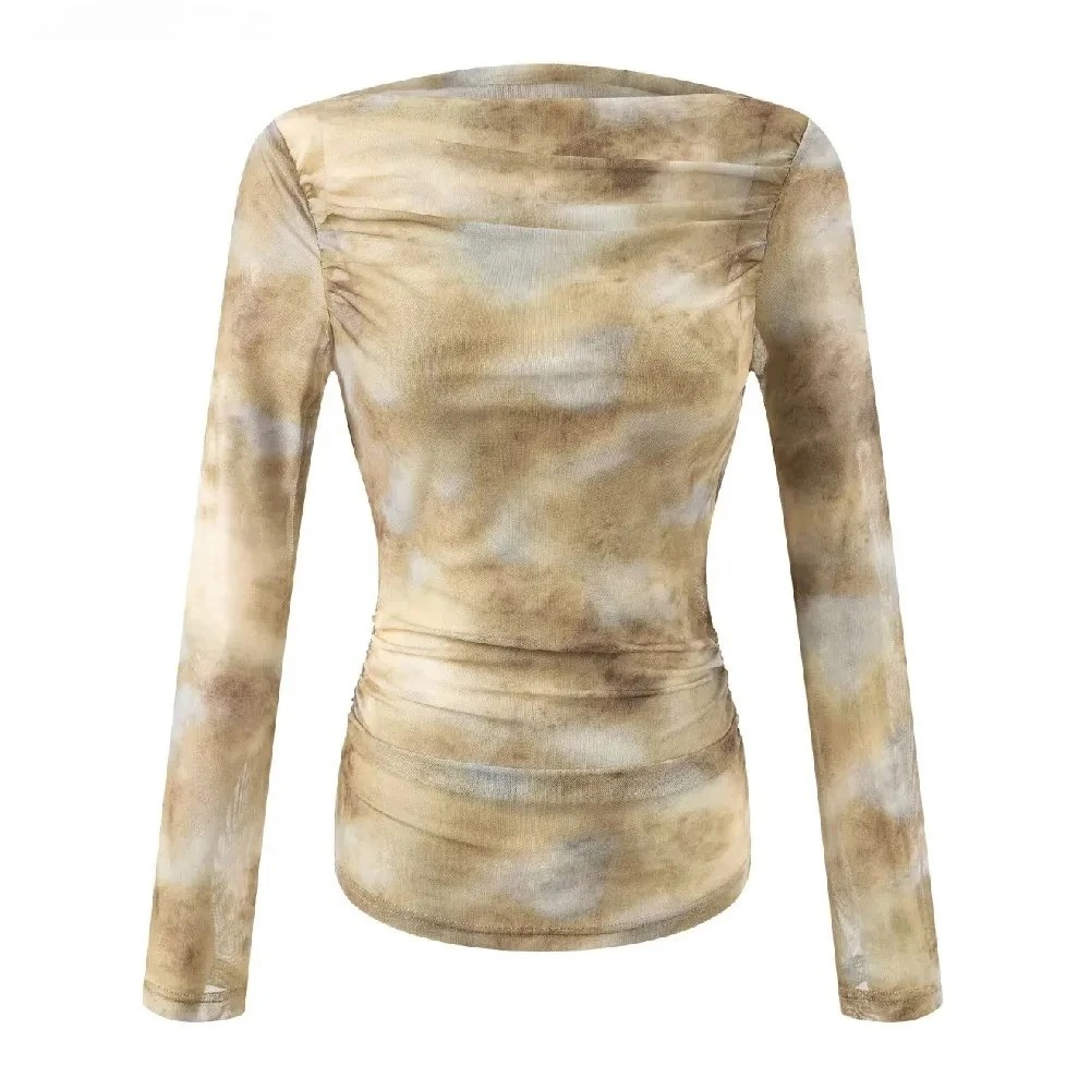 2025 Sexy Tie-Dye Print Ruched - Embroidery Shirt recensione e prezzo